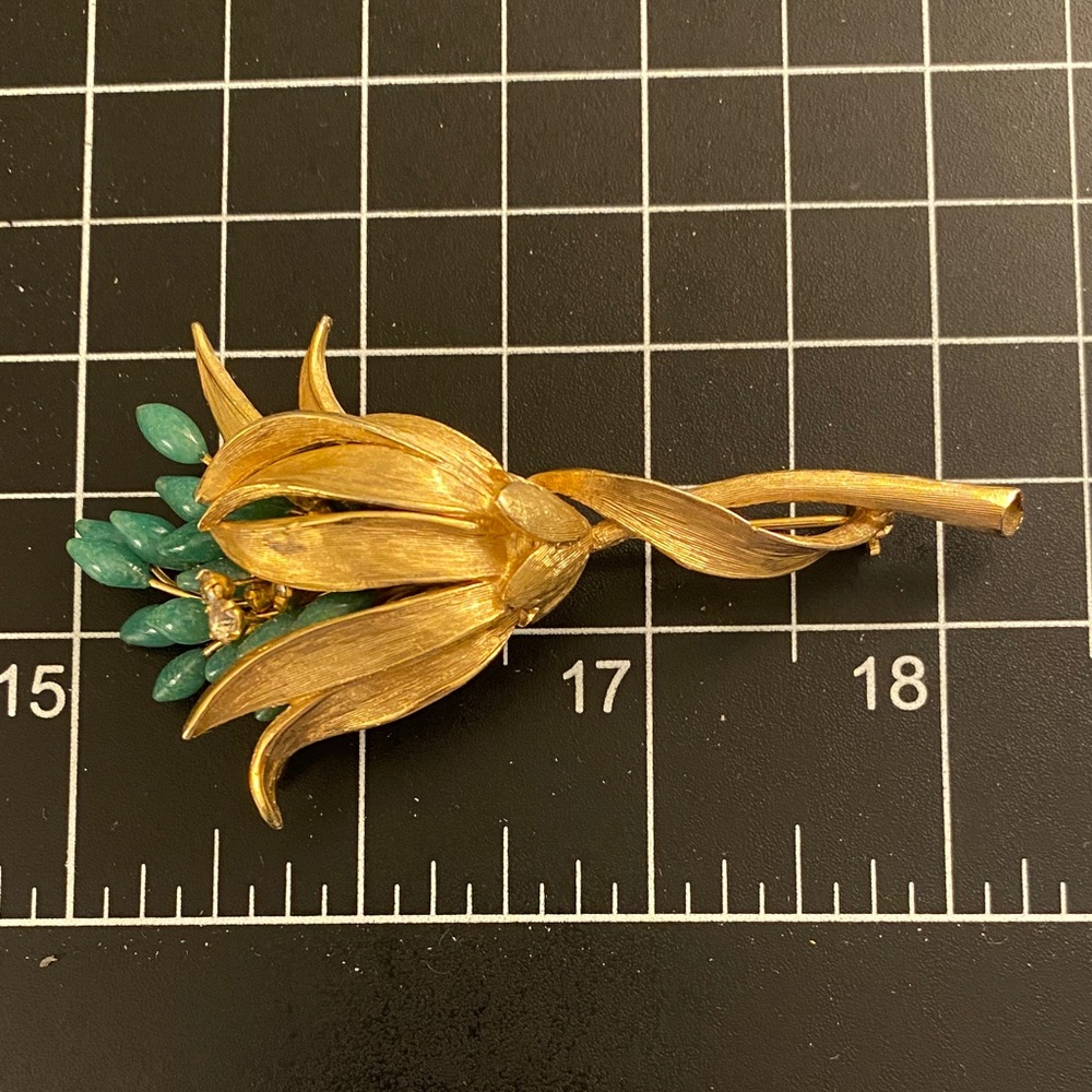 Gold and Green Leaf Brooch